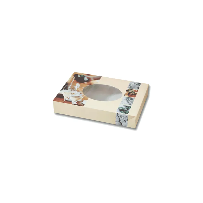 50 U. BOÎTES CATERING AVEC FENÊTRE  325 G/M2 46,5x32x8 CM QUADRICHROMIE CARTON (50 UNITÉ)