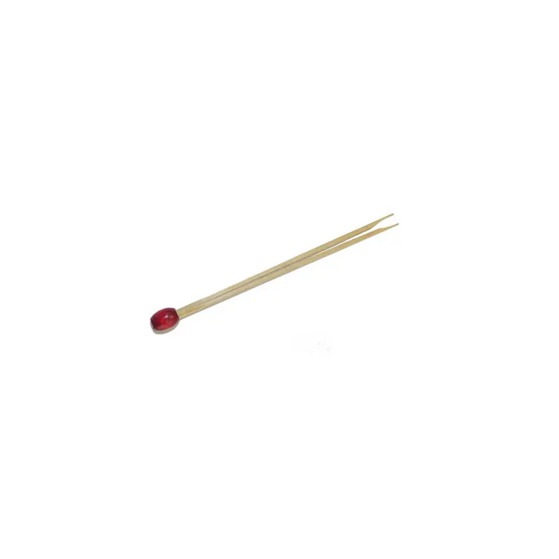 PIQUES DOUBLE POINTE "BOULE ROUGE" BAMBOO  8 (h) CM NATUREL BAMBOU (100 UNITÉ)
