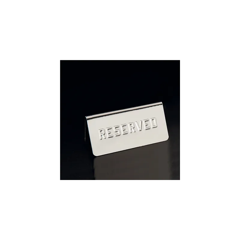 PLAQUE DE TABLE "RESERVED"   12x5,4x5,9 CM ARGENTE INOX (1 UNITÉ)