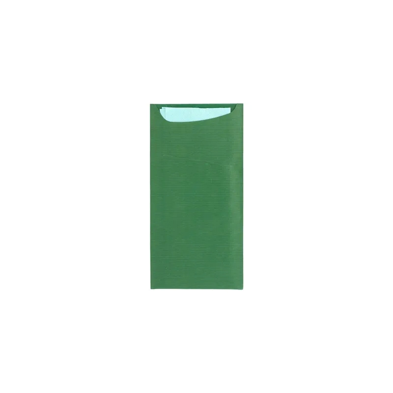 SACS COUVERTS + SERVIETTE JUST IN TIME  80 + 10PE G/M2 11,2x22,5 CM VERT KRAFT VERGÉ (400 UNITÉ)