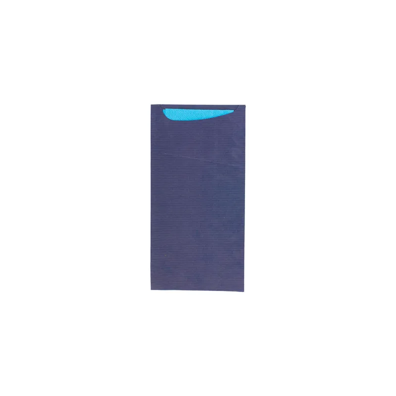 SACS COUVERTS + SERVIETTE JUST IN TIME  80 + 10PE G/M2 11,2x22,5 CM BLEU KRAFT VERGÉ (400 UNITÉ)