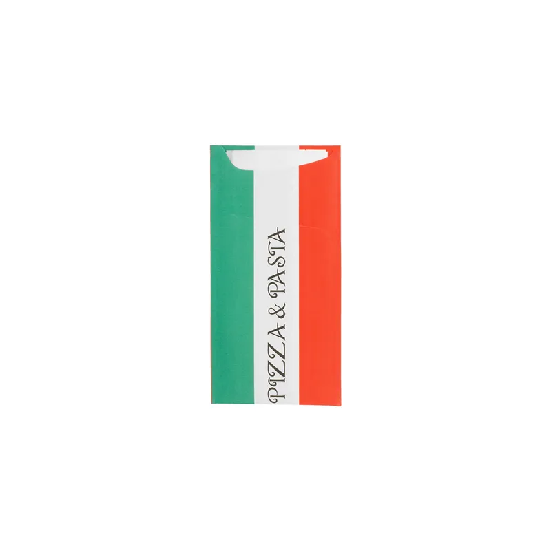 SACS COUVERTS + SERVIETTE JUST IN TIME 'PIZZA & PASTA' 90 + 10PE G/M2 11,2x22,5 CM BLANC CELLULOSE (400 UNITÉ)