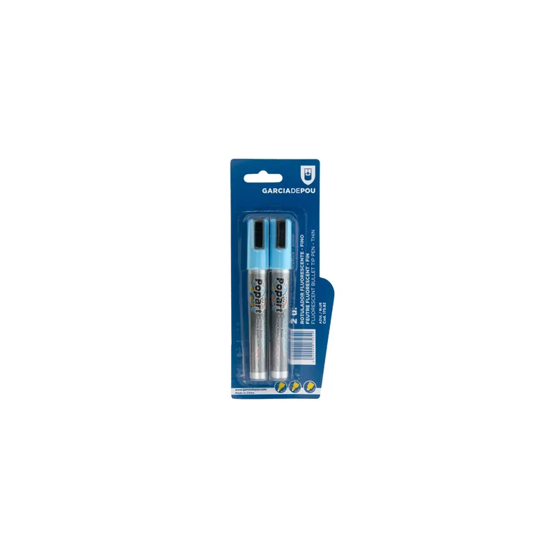 2 U. FEUTRES FLUORESCENTS FINS   Ø 1,5x14 CM BLEU FEUTRE (1 UNITÉ)