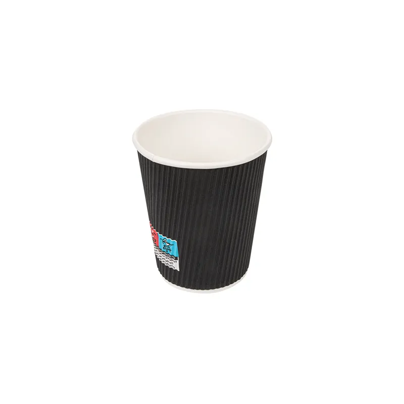 GOBELETS BOISSONS CHAUDES DOUBLE PAROI  240 ML - 8 oz 280 + 250 + 18 PE G/M2 Ø8/5,6x9,2 CM NOIR CARTON (1000 UNITÉ)
