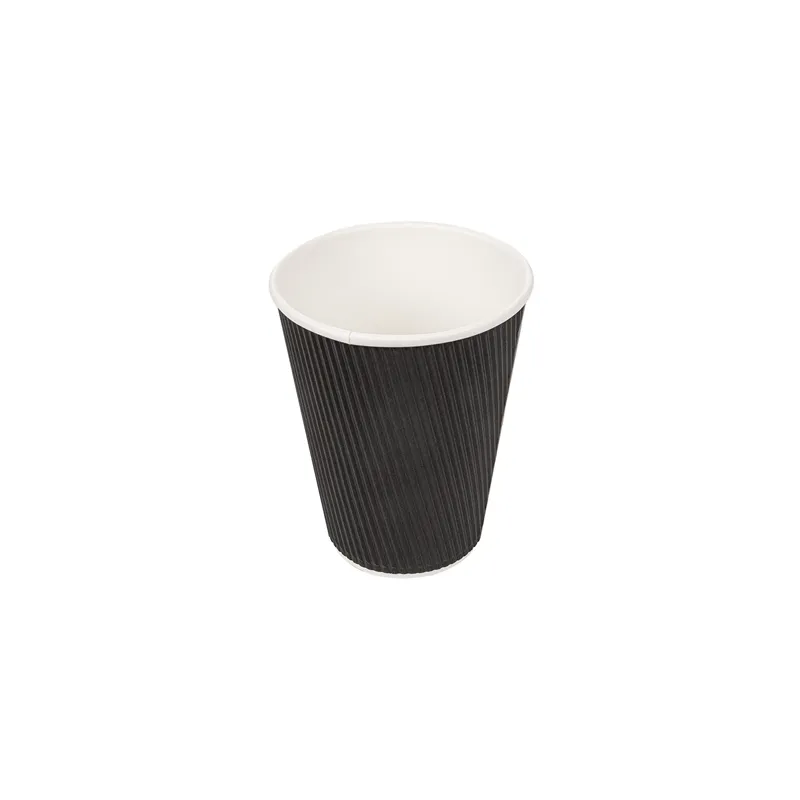 GOBELETS BOISSONS CHAUDES DOUBLE PAROI  360 ML - 12 oz 300 + 250 + 18 PE G/M2 Ø9/6x11 CM NOIR CARTON (1000 UNITÉ)