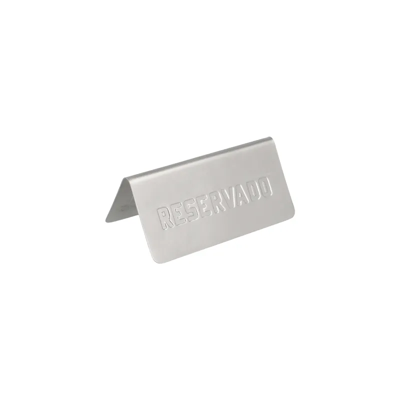 PLAQUE DE TABLE "RESERVADO"   12x5,4x5,9 CM ARGENTE INOX (1 UNITÉ)
