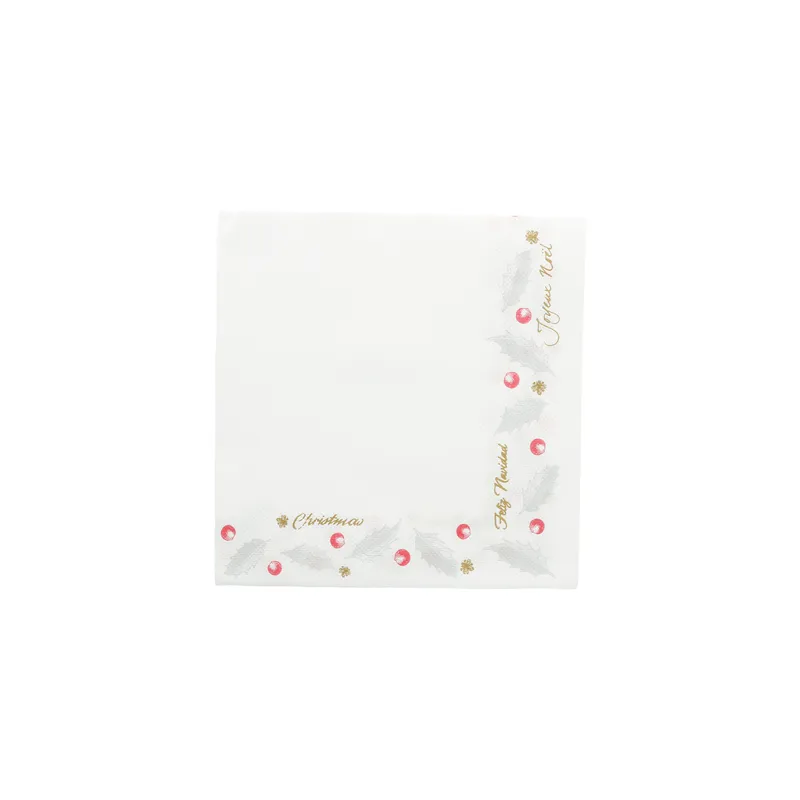 SERVIETTES "DOUBLE POINT" 'NOËL'  18 G/M2 33x33 CM BLANC OUATE (1200 UNITÉ)