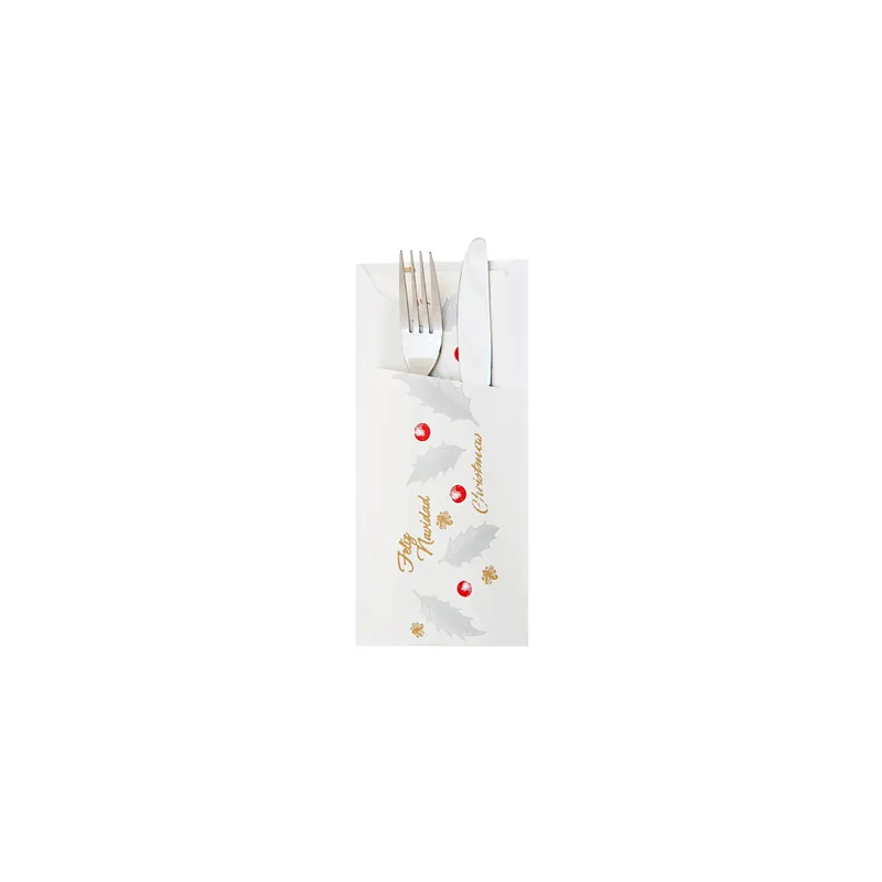 SACHET POUR COUVERTS + SERV.BLANCHE 'NOËL'  90 G/M2 33 x 40 CM BLANC CELLULOSE (250 UNITÉ)