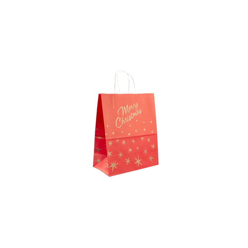 SACS SOS AVEC ANSES 'MERRY CHRISTMAS'  80 G/M2 20+10x29 CM ROUGE CELLULOSE (250 UNITÉ)