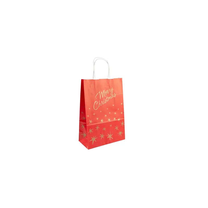 SACS SOS AVEC ANSES 'MERRY CHRISTMAS'  80 G/M2 26+14x32 CM ROUGE CELLULOSE (250 UNITÉ)
