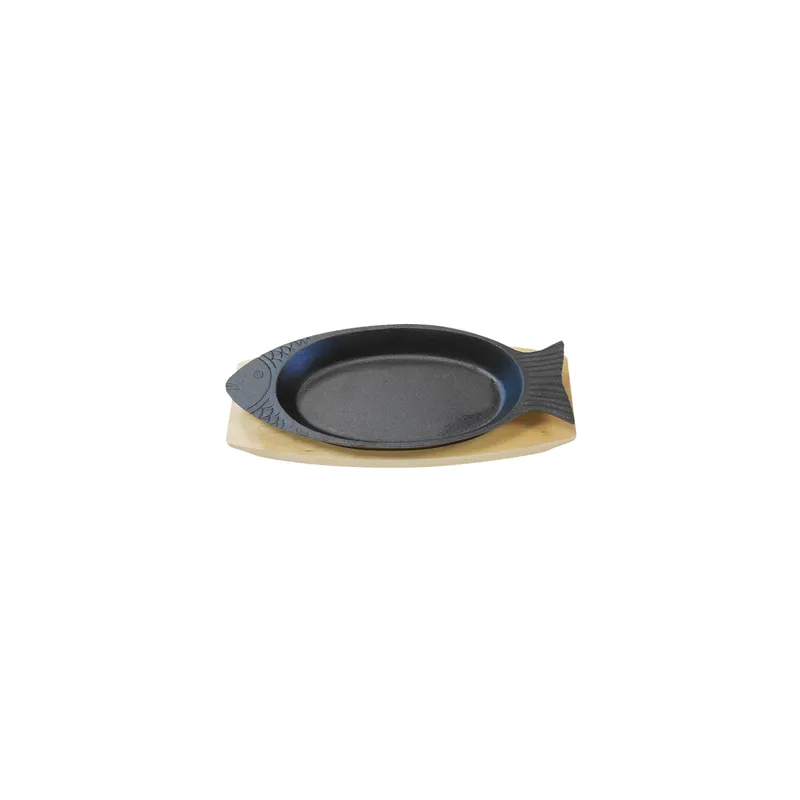 ASSIETTE POISSON + SUPPORT EN BOIS   48x19,5 CM NOIR FER (6 UNITÉ)