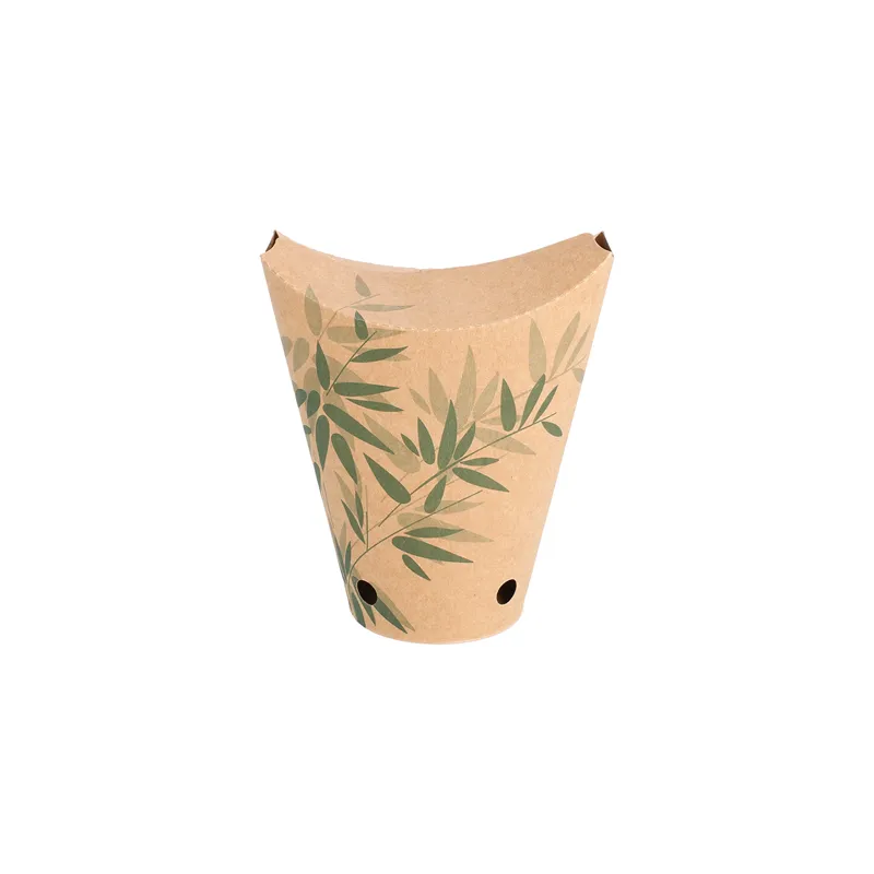 GOBELETS À FRITES AVEC FERMETURE FEEL GREEN 12 OZ - 360 ML 200 + 25PE G/M2 6,7x12,5 CM MARRON CARTON (2500 UNITÉ)