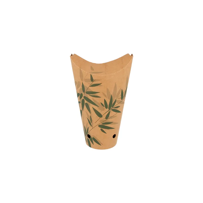 GOBELETS À FRITES AVEC FERMETURE FEEL GREEN 22 OZ - 660 ML 200 + 25PE G/M2 8,5x18 CM MARRON CARTON (1000 UNITÉ)