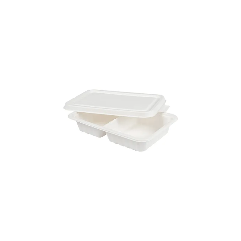 PLATEAUX 2 COMPART + COUVERCLE BIONIC 800 ML 23,3x14,6x6 CM BLANC BAGASSE (400 UNITÉ)