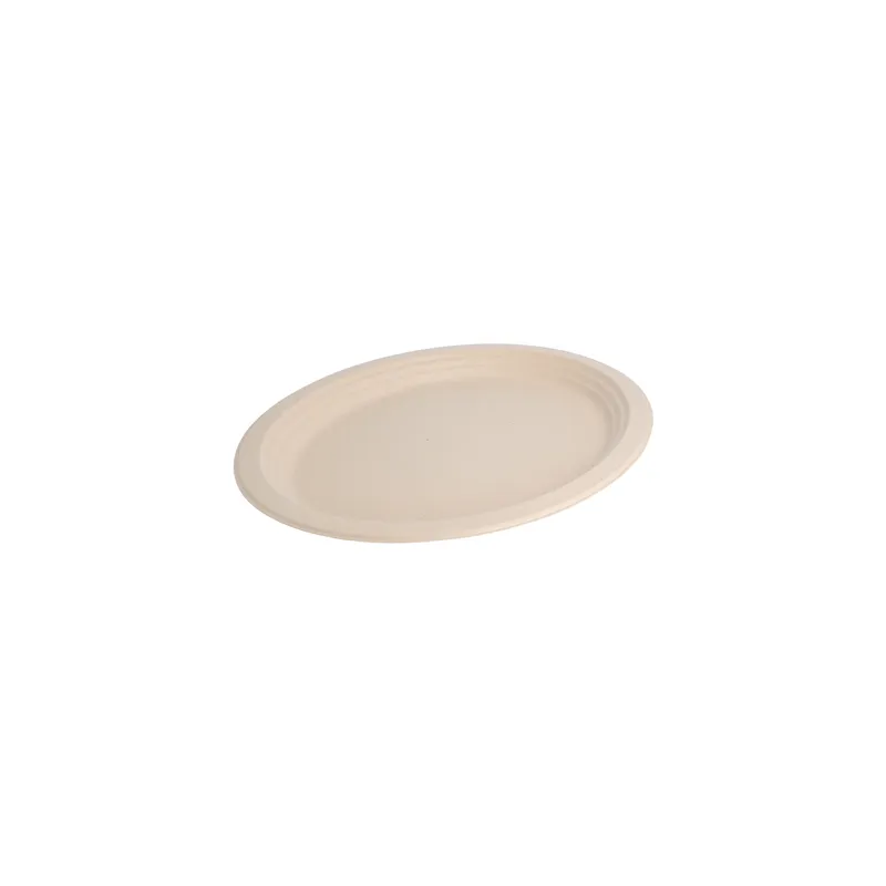 ASSIETTES OVALES BIONIC  32x25,5x2,1 CM NATUREL BAGASSE (500 UNITÉ)