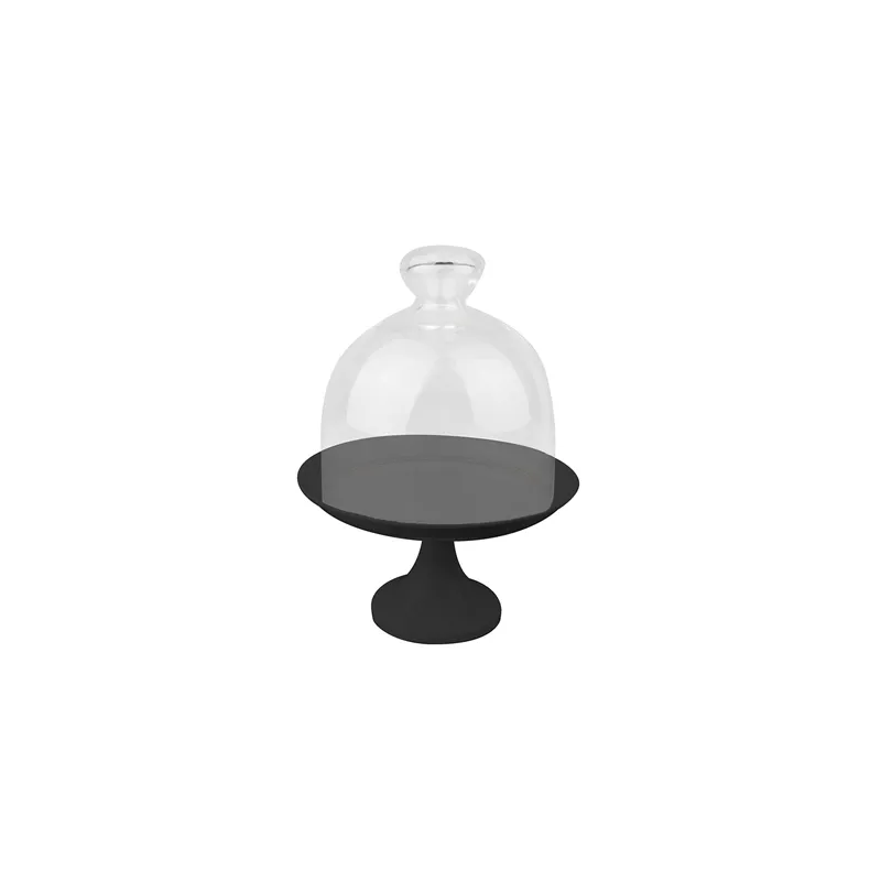 STAND POUR GATEAUX + COUVERCLE VERRE   Ø 24,5x30 CM NOIR METAL (1 UNITÉ)