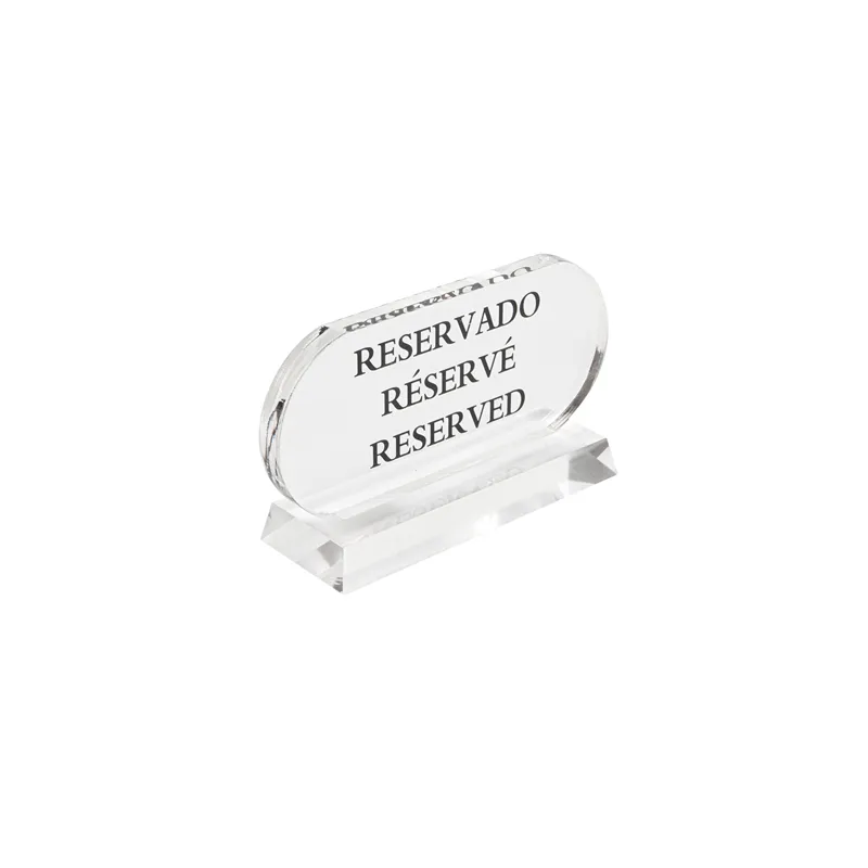 PLAQUE "RESERVADO-RÉSERVÉ-RESERVED"   13,5x7,5 CM TRANSPARENT ACRYLIQUE (2 UNITÉ)