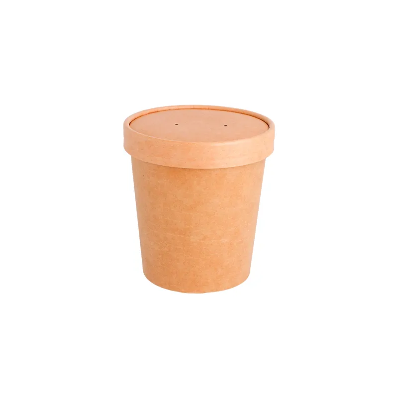 RÉCIPIENTS + COUVERCLES  480 ML - 16 oz 320 + 18 PE G/M2 Ø 9,8/7,5x10 CM NATUREL KRAFT (250 UNITÉ)