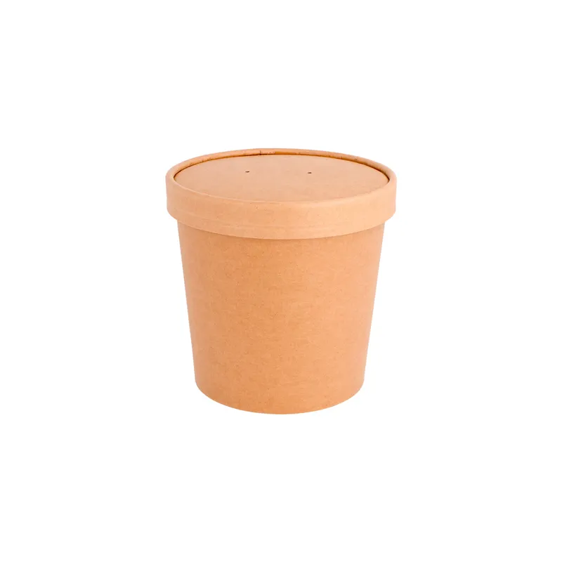 RÉCIPIENTS + COUVERCLES  780 ML - 26 oz 330 + 18 PE G/M2 Ø11,6/9,3x11 CM NATUREL KRAFT (250 UNITÉ)