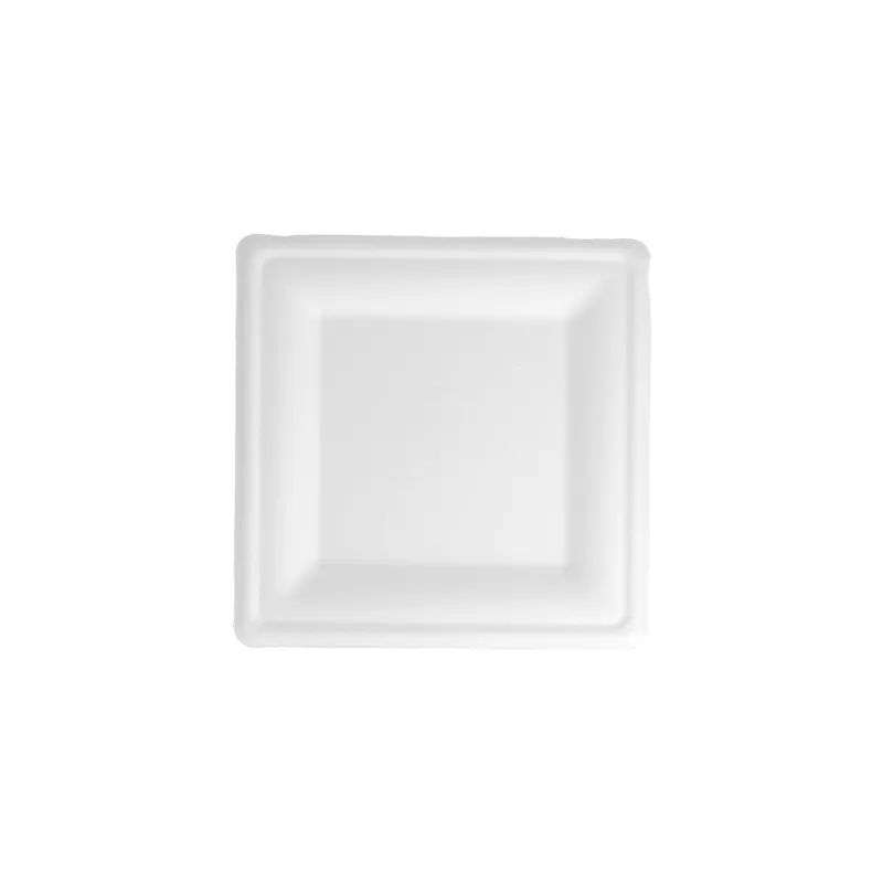 ASSIETTES CARRÉES BIONIC  20x20x1,5 CM BLANC BAGASSE (500 UNITÉ)