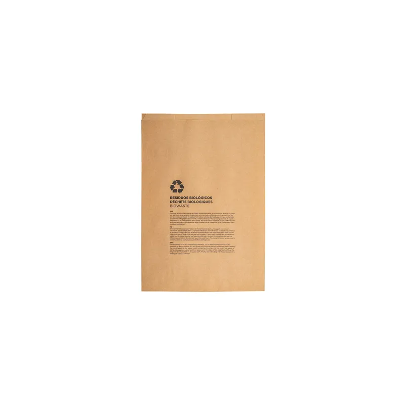 SACS COMPOSTABLES  8 L 70 G/M2 26+14x35 CM NATUREL KRAFT (500 UNITÉ)