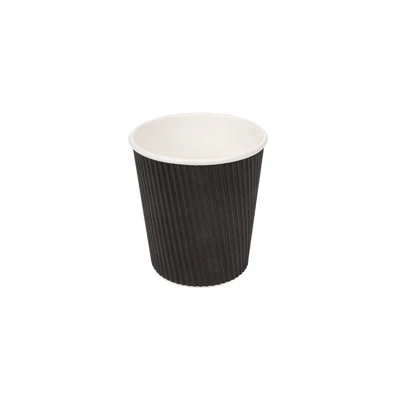 GOBELETS BOISSONS CHAUDES DOUBLE PAROI  180 ML - 6 oz 260 + 250 + 18 PE G/M2 Ø7,2/5,3x7,8 CM NOIR CARTON (1000 UNITÉ)