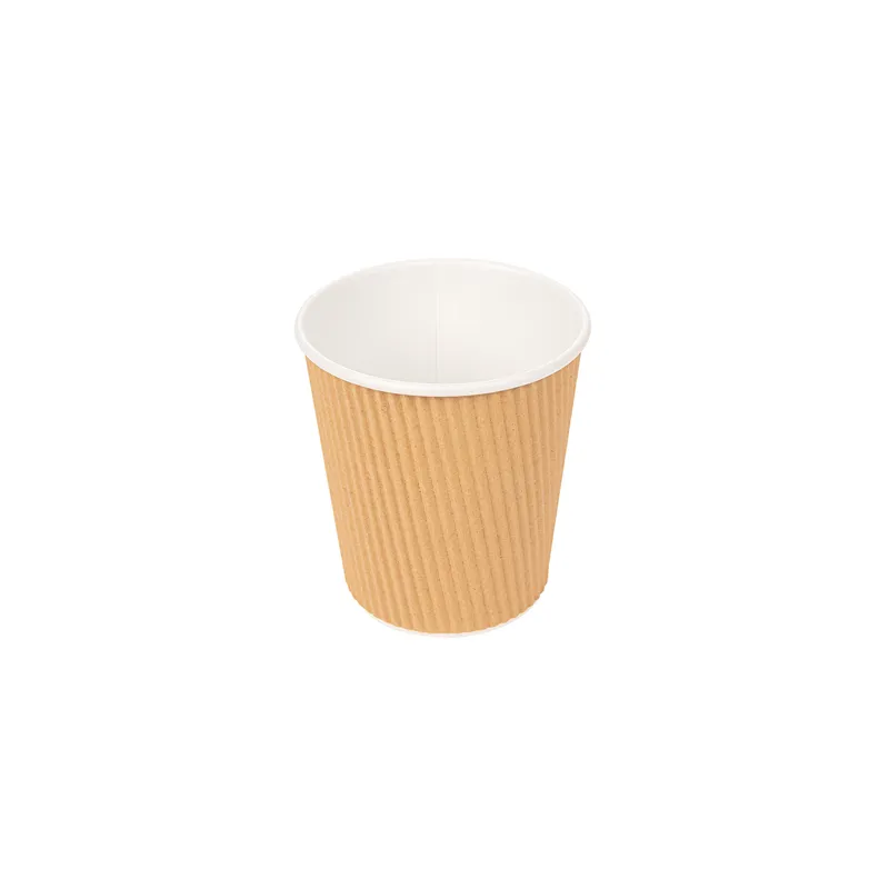 GOBELETS ONDULÉS POUR BOISSONS CHAUDES  180 ML - 6 oz 260 + 250 + 18 PE G/M2 Ø7,2/5,3x7,8 CM MARRON CARTON (1000 UNITÉ)