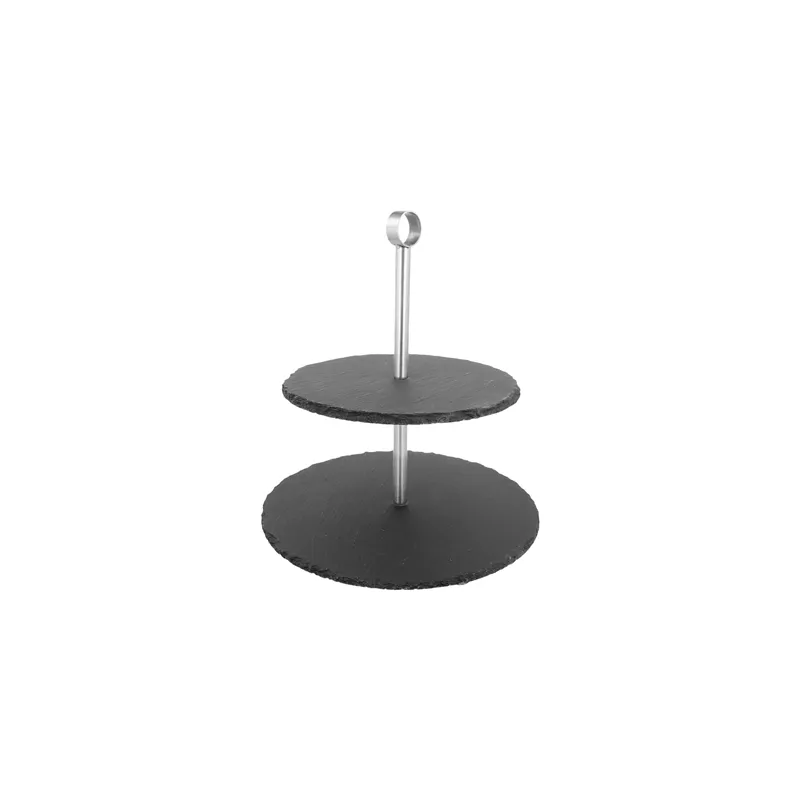 STAND SNACK 2 ÉTAGES   25x25x26,5 CM NATUREL ARDOISE (2 UNITÉ)
