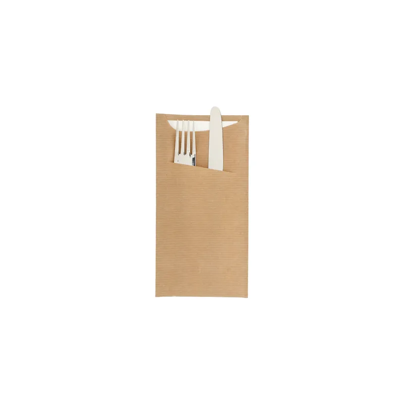 SACS COUVERTS + SERVIETTE JUST IN TIME  80 + 10PE G/M2 11,2x22,5 CM NATUREL KRAFT VERGÉ (400 UNITÉ)