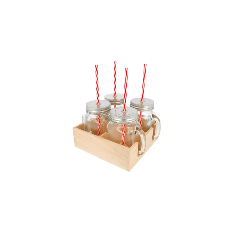SET 4 PICHETS+PAILLE AVEC BASE WAKI GLASS 450 ML Ø 8x13 CM TRANSPARENT VERRE (6 UNITÉ)