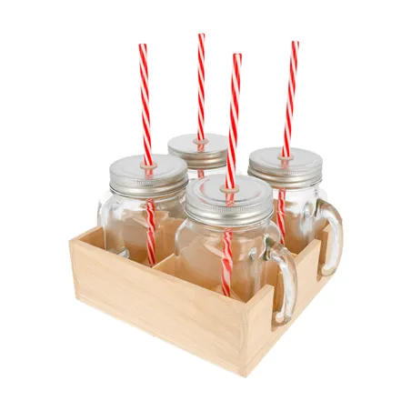 SET 4 PICHETS+PAILLE AVEC BASE
