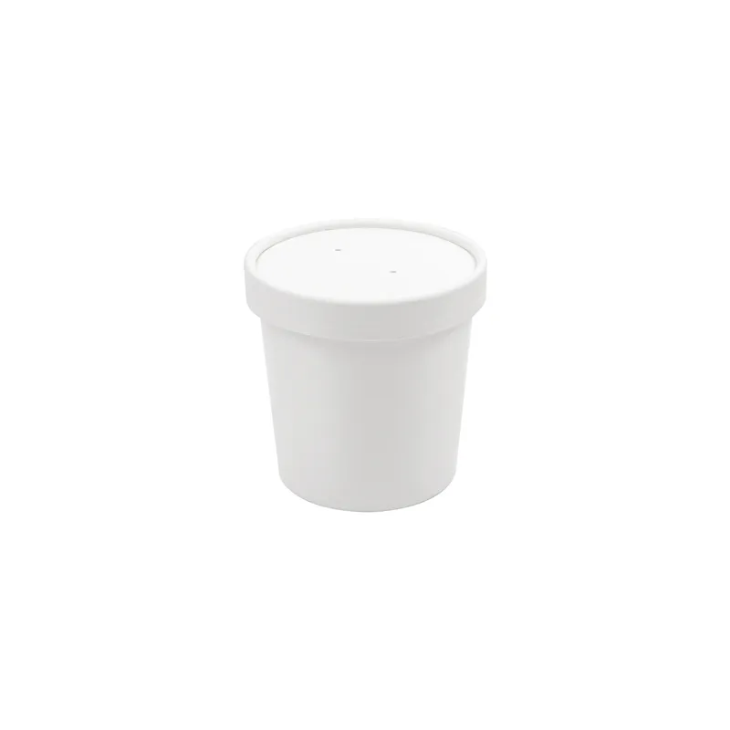 RÉCIPIENTS + COUVERCLES  360 ML - 12 oz 300 + 18 PE G/M2 Ø9/7,2x8,4 CM BLANC CARTON (250 UNITÉ)