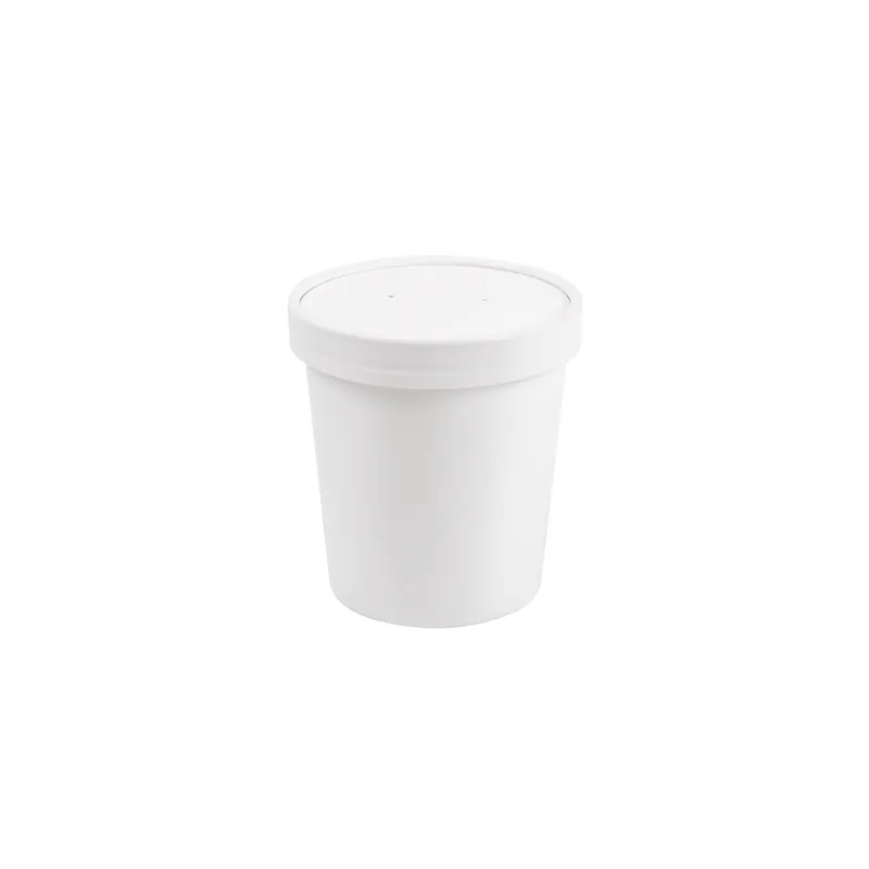 RÉCIPIENTS + COUVERCLES  480 ML - 16 oz 320 + 18 PE G/M2 Ø9,7/7,5x10 CM BLANC CARTON (250 UNITÉ)