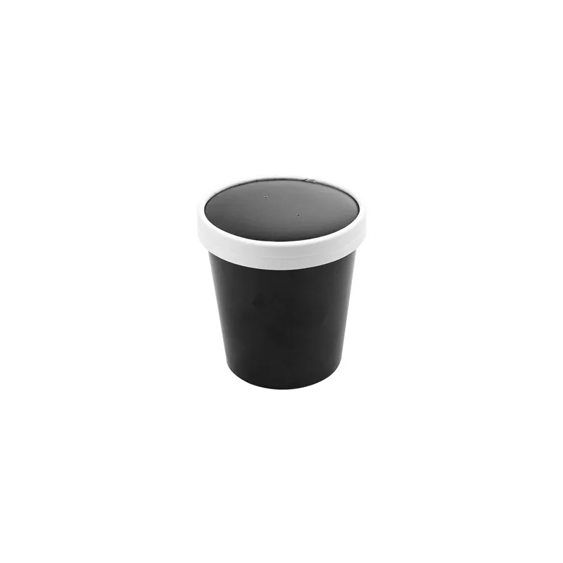 RÉCIPIENTS + COUVERCLES  480 ML - 16 oz 320 + 18 PE G/M2 Ø9,7/7,5x10 CM NOIR CARTON (250 UNITÉ)
