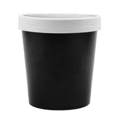 RÉCIPIENTS + COUVERCLES  480 ML - 16 oz 320 + 18 PE G/M2 Ø9,7/7,5x10 CM NOIR CARTON (250 UNITÉ)