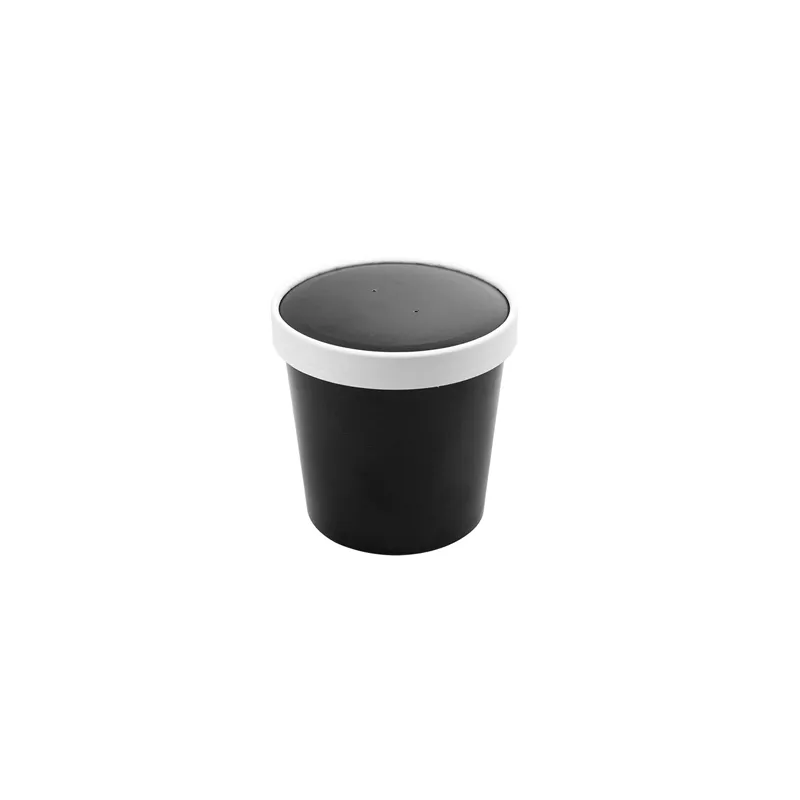 RÉCIPIENTS + COUVERCLES  780 ML - 26 oz 330 + 18 PE G/M2 Ø11,7/9,2x11 CM NOIR CARTON (250 UNITÉ)