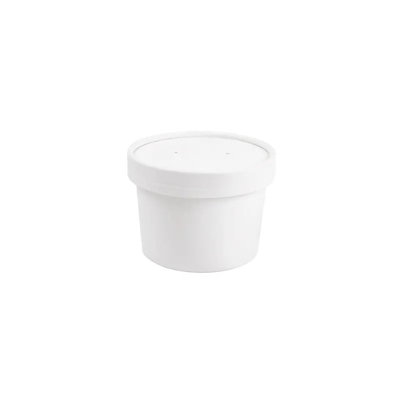 RÉCIPIENTS + COUVERCLES  240 ML - 8 oz 300 + 18 PE G/M2 Ø9/7,5x6 CM BLANC CARTON (250 UNITÉ)