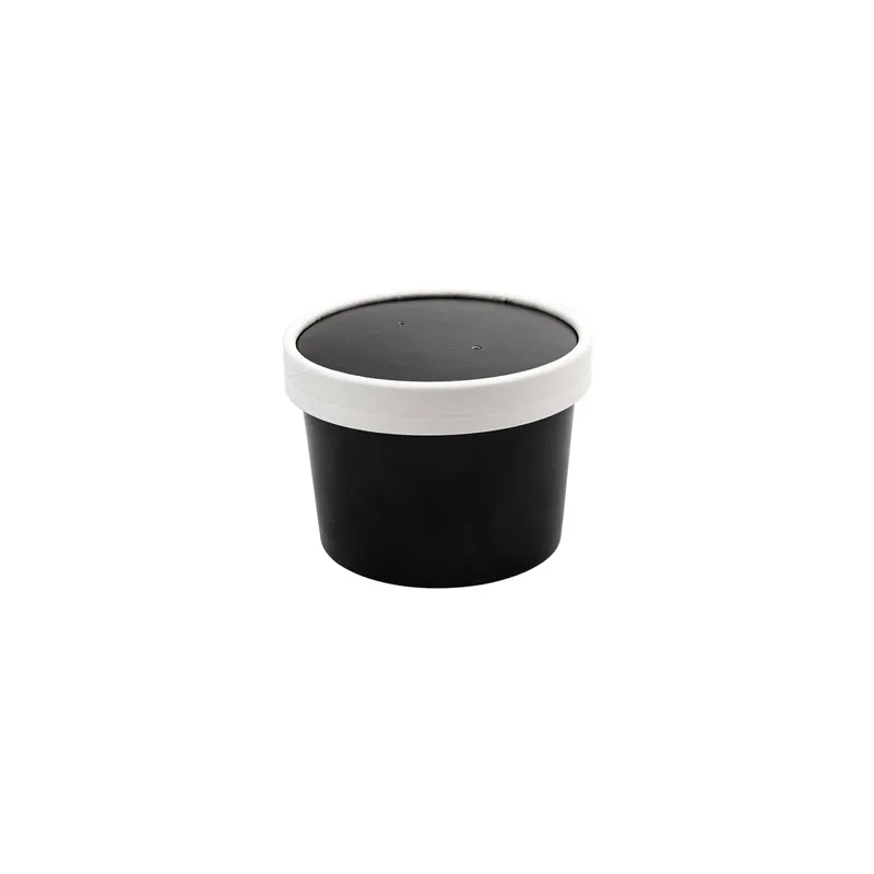 RÉCIPIENTS + COUVERCLES  240 ML - 8 oz 300 + 18 PE G/M2 Ø9/7,5x6 CM NOIR CARTON (250 UNITÉ)