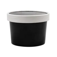 RÉCIPIENTS + COUVERCLES  240 ML - 8 oz 300 + 18 PE G/M2 Ø9/7,5x6 CM NOIR CARTON (250 UNITÉ)