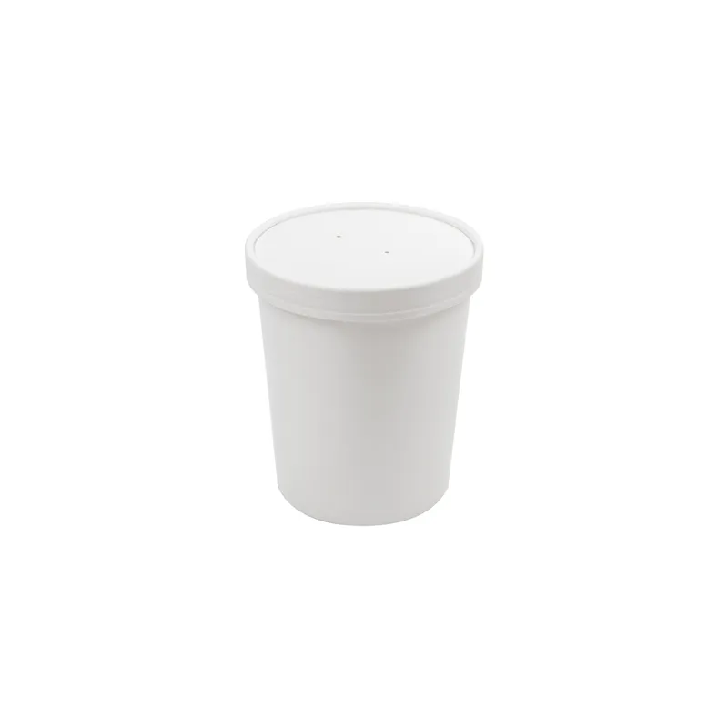 RÉCIPIENTS + COUVERCLES  960 ML - 32 oz 330 + 18 PE G/M2 Ø11,7/9,2x13,5 CM BLANC CARTON (250 UNITÉ)