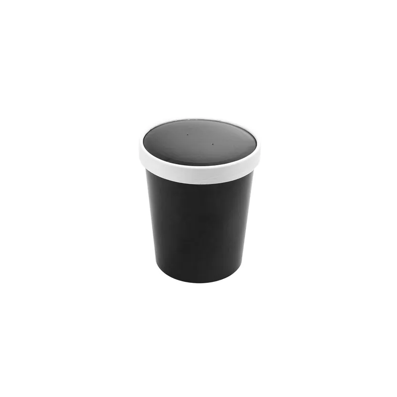 RÉCIPIENTS + COUVERCLES  960 ML - 32 oz 330 + 18 PE G/M2 Ø11,7/9,2x13,5 CM NOIR CARTON (250 UNITÉ)