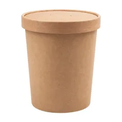 RÉCIPIENTS + COUVERCLES  960 ML - 32 oz 330 + 18 PE G/M2 Ø11,7/9x13,5 CM NATUREL KRAFT (250 UNITÉ)