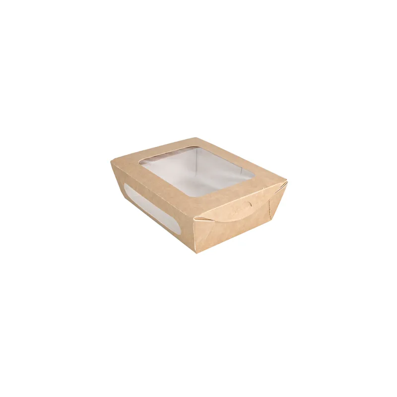 BOÎTES AVEC FENÊTRE POUR SALADE  700 ML - 23,3 oz 391 G/M2 + PE 16x12x5 CM MARRON CARTON (200 UNITÉ)