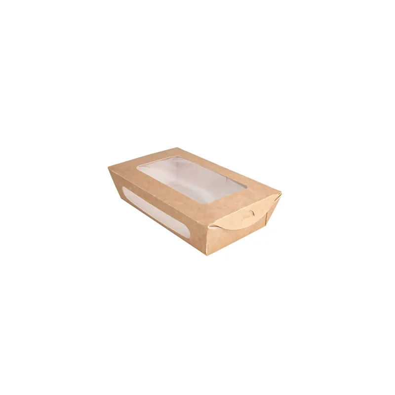BOÎTES AVEC FENÊTRE POUR SALADE  900 ML - 30 oz 391 G/M2 + PE 20x12x5 CM MARRON CARTON (200 UNITÉ)