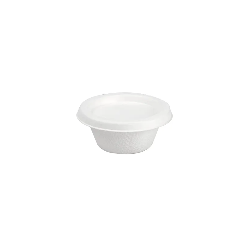 MINI POTS + COUVERCLES BIONIC 60 ML Ø 6,9x3+0,7 CM BLANC BAGASSE (1000 UNITÉ)