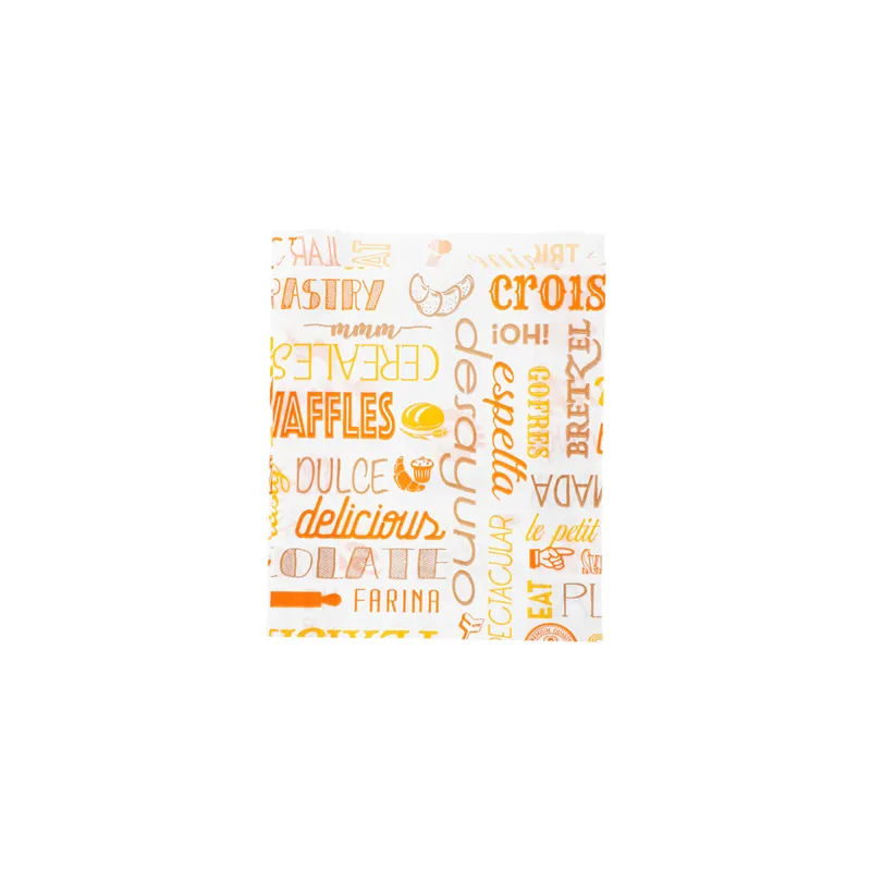 SACHETS CROISSANTS 'ORANGE PAROLE' 33 G/M2 12+5x14 CM BLANC CELLULOSE (500 UNITÉ)