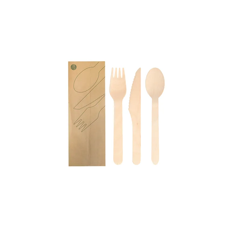 SET 3/1 FOURCHETTE, COUTEAU, CUILLÈRE WOOD 'MAKAN'  16 CM NATUREL BOIS (100 UNITÉ)