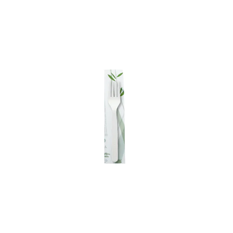 SACHET FOURCHETTE FEEL GREEN  18 CM BLANC CPLA (500 UNITÉ)