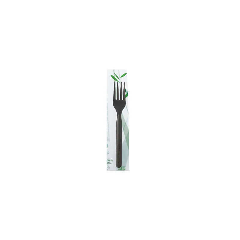 SACHET FOURCHETTE FEEL GREEN  18 CM NOIR CPLA (500 UNITÉ)