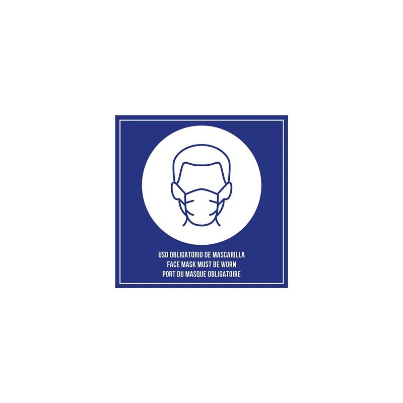 PLAQUE AUTO-ADHESIVE "PORT DU MASQUE OBLIGATOIRE"   12x12 CM BLEU METACRYLATE (1 UNITÉ)